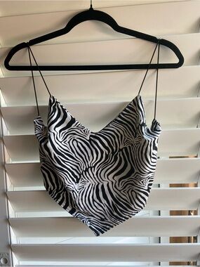 Zebra-Print Satin Crop Cami Top - Black and White